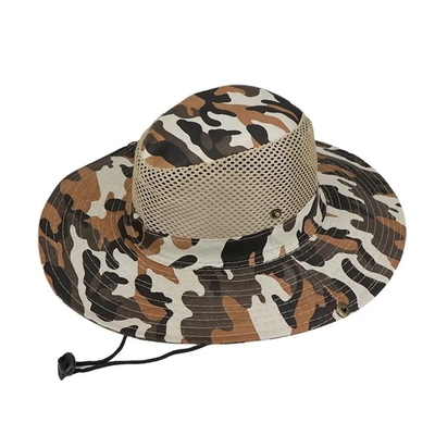 Camo exterior Camuflaje sombrero de balde de pescador con logotipo personalizado