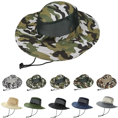 Camo exterior Camuflaje sombrero de balde de pescador con logotipo personalizado