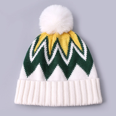 Capuchas bordadas a medida de invierno de punto con rayas con patrón de calentamiento suave Pompom Puff Print Manufacturer