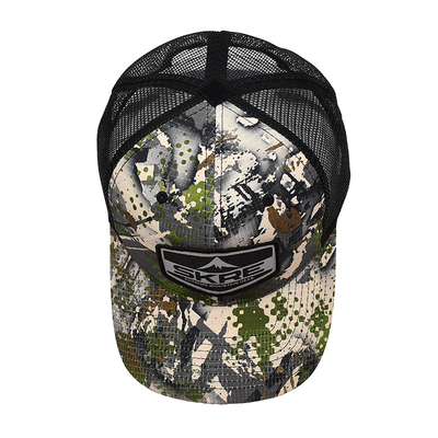 Logotipo personalizado de malla de la espalda del sombrero del camionero mayorista 6 paneles de camuflaje del camionero personalizado