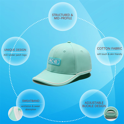 OEM Custom Ace Parche de goma de PVC Logotipo de béisbol Cap 6 Panel Sortos Sombreros Gorras