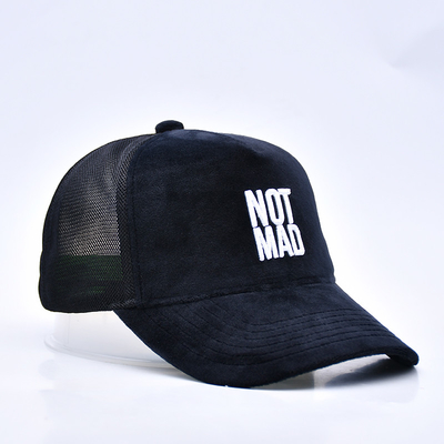 Sombrero de camión de sueda bordado de alto perfil Logotipo personalizado 5 Panel de malla Sombrero de camión