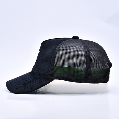 Sombrero de camión de sueda bordado de alto perfil Logotipo personalizado 5 Panel de malla Sombrero de camión