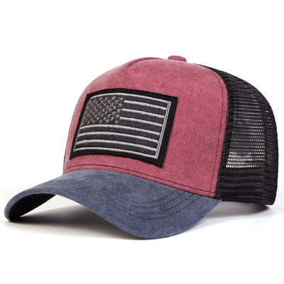 Gorras de béisbol unisex con bordado de la bandera americana, lavadas, de red, para primavera y verano, ajustables, informales, para exteriores, sombrero protector solar