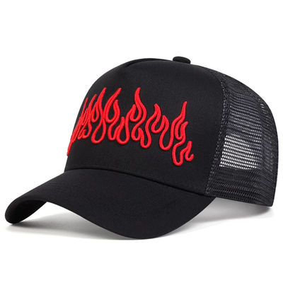 Flame Street Style sombrero ajustable de hip hop bordado Snapback curva borde de camión malla gorra deportiva