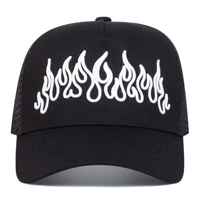 Flame Street Style sombrero ajustable de hip hop bordado Snapback curva borde de camión malla gorra deportiva