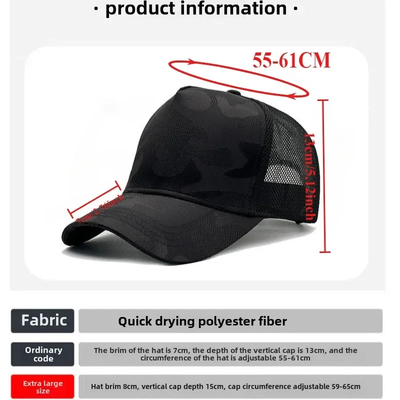 Sombrero de béisbol simple de gran tamaño para hombres Mujeres Diseño personalizado Sombrero de malla de camión para cabeza grande grande Moderno para escena casual deportiva
