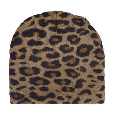 Gorro de invierno de acrílico de alta calidad con logotipo personalizado para hombre y mujer, gorro holgado de punto con estampado de leopardo