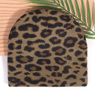 Gorro de invierno de acrílico de alta calidad con logotipo personalizado para hombre y mujer, gorro holgado de punto con estampado de leopardo