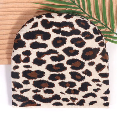 Gorro de invierno de acrílico de alta calidad con logotipo personalizado para hombre y mujer, gorro holgado de punto con estampado de leopardo