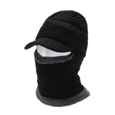 Men's Winter Wool Beanie Hat Windproof Knitted Pullover with Earflap Neck Cover Plaid Pattern Digital Printing for Travel