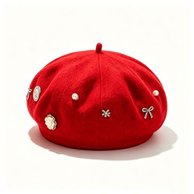 Boina de lana roja con alta durabilidad para todas las estaciones y tamaño personalizado Boina de invierno casual para damas