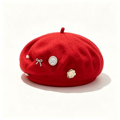 Boina de lana roja con alta durabilidad para todas las estaciones y tamaño personalizado Boina de invierno casual para damas
