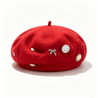 Boina de lana roja con alta durabilidad para todas las estaciones y tamaño personalizado Boina de invierno casual para damas