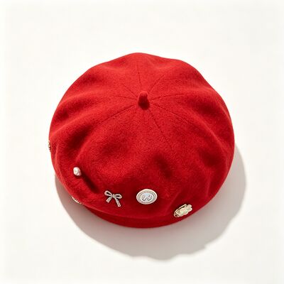 Boina de lana roja con alta durabilidad para todas las estaciones y tamaño personalizado Boina de invierno casual para damas