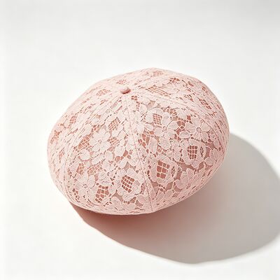 Boina de encaje rosa vintage con estampado floral, boina transpirable con elegante sombrero diario y de fiesta
