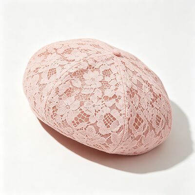 Boina de encaje rosa vintage con estampado floral, boina transpirable con elegante sombrero diario y de fiesta