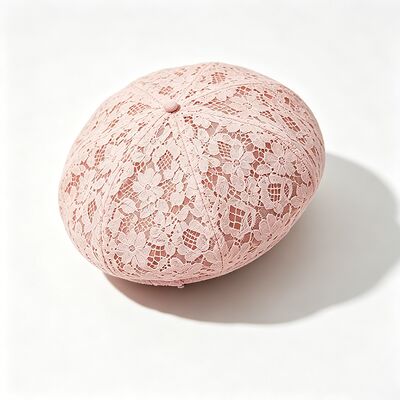 Boina de encaje rosa vintage con estampado floral, boina transpirable con elegante sombrero diario y de fiesta