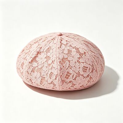 Boina de encaje rosa vintage con estampado floral, boina transpirable con elegante sombrero diario y de fiesta