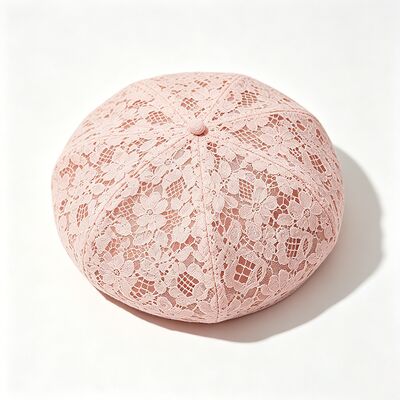 Boina de encaje rosa vintage con estampado floral, boina transpirable con elegante sombrero diario y de fiesta