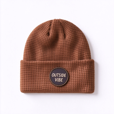 Waffle Knit Beanie Hats Adult Leather Patch Custom Options Designed for Stylish Cold Weather Protection
