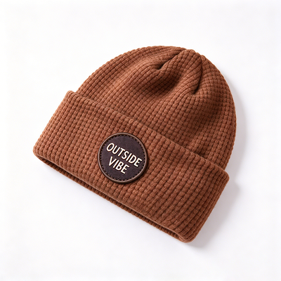 Waffle Knit Beanie Hats Adult Leather Patch Custom Options Designed for Stylish Cold Weather Protection