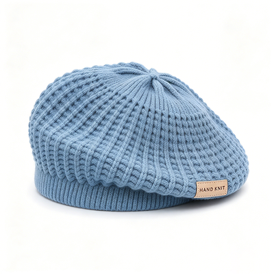 Custom Knitted Beret Hat for Women Hollow Out Handmade Beret Solid Color Soft Beanie Beret for All Seasons Casual Wear Support Customization