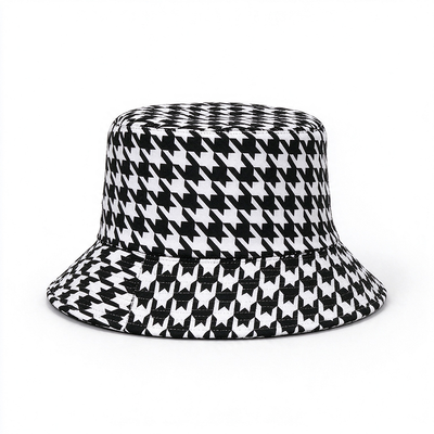 Recycled Fabric Houndstooth Bucket Hat Casual Lightweight Breathable Hat For Daily Outdoor Activities