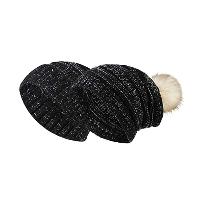 Punto Beanie Hats Fur Ball Cap Pom Poms de las mujeres los 58cm del invierno