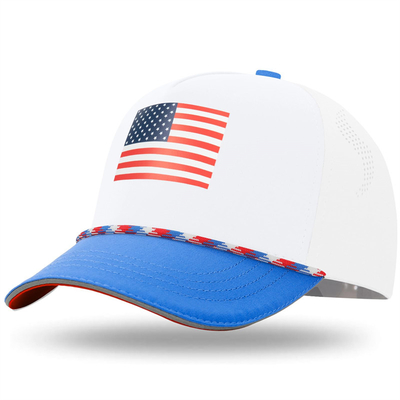 Unisex 5 Panel Bandera Americana Sombrero de béisbol infantil Custom USA Niños Sombreros de béisbol con cuerda