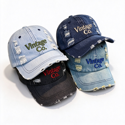 Gorra de papá de mezclilla vintage desgastada Bordado en relieve Se recomienda lavar a mano Correa ajustable para diferentes tamaños de cabeza