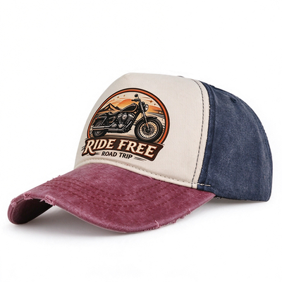 Gorra de papá con bloques de color desgastado, 100% sarga de algodón, tela con gráfico impreso, se recomienda lavar a mano, cómoda, duradera, elegante, accesorio para la cabeza