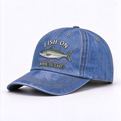 Denim lavado sombrero de papá de pesca bordado elevado respirable ligero elegante con forma de cabeza práctica para pescadores al aire libre
